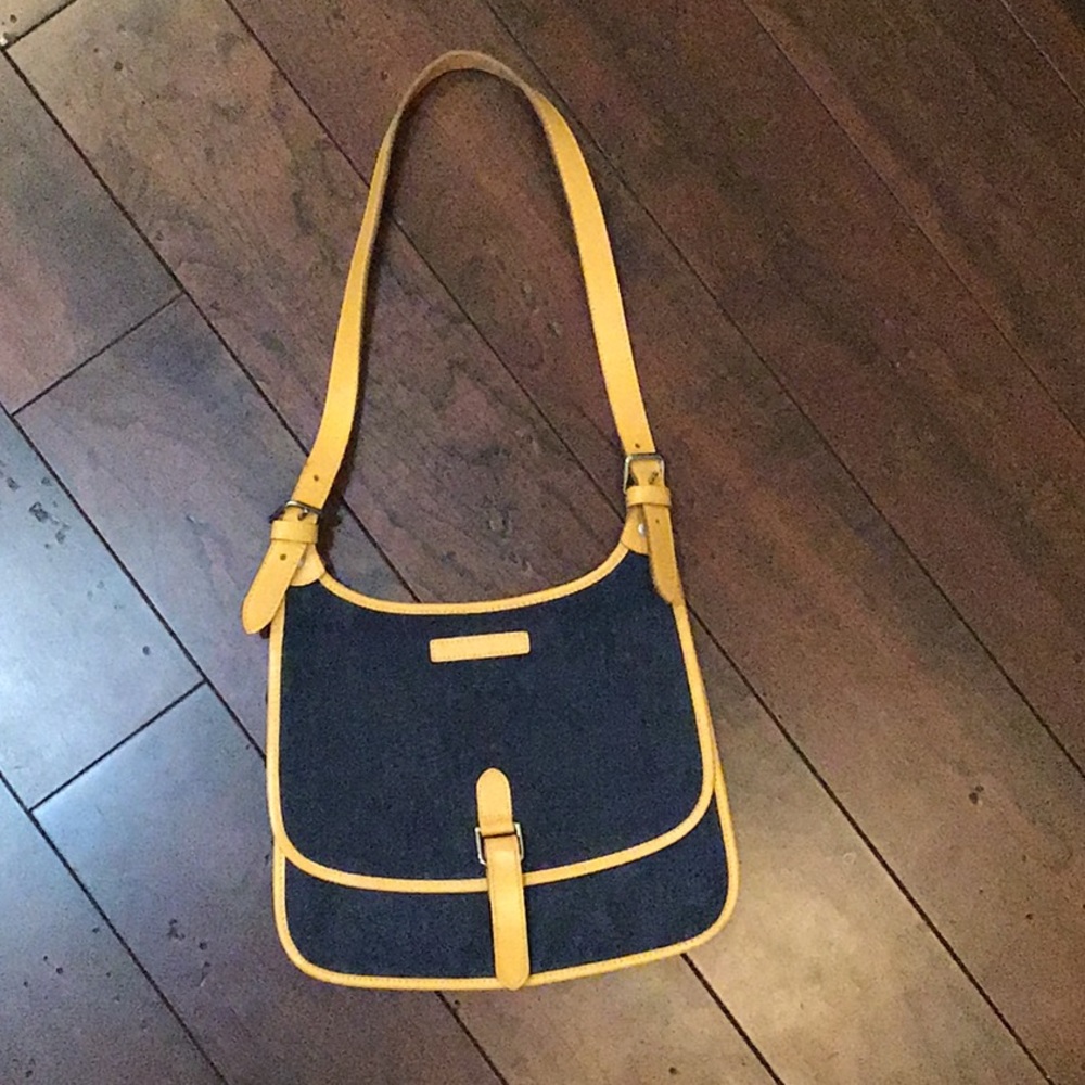 Dooney & Bourke Denim purse yellow leather strap.